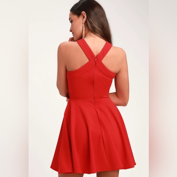 Lulus NWT Size M Red Orange The Way You Look Tonight Skater Mini Dress - Picture 2 of 11